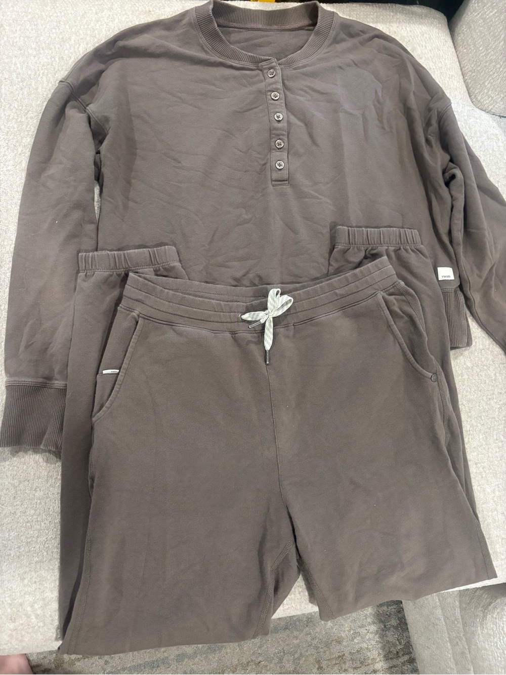 Vuori Brown Henley Sweatshirt & Drawstring Pant Set